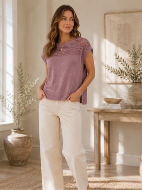 Max Studio Women's Knit Sweater Vest Medium Mauve Sleeveless